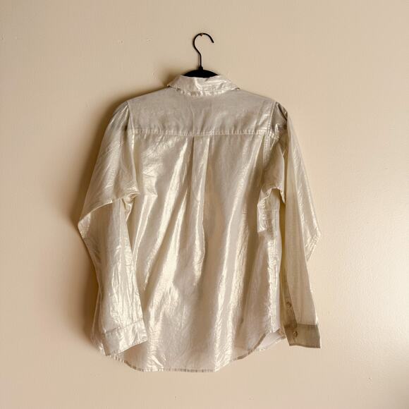 J. Crew Gold Button Up Pocket Front Camp Shirt Blouse - Size 4 - Picture 8 of 10